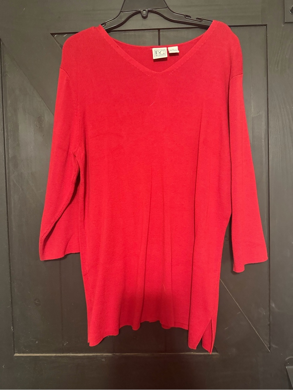 Bright Red V-Neck Lightweight Knit Top
